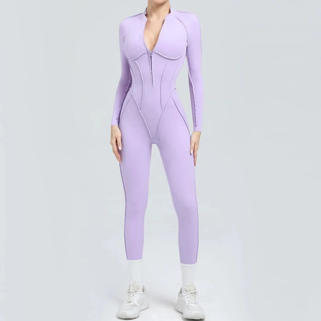 Seamless Yoga Jumpsuit Sports Fitness Backless Tight Zipper Long-sleeved One-Piece Workout Clothes Gym Leggings Sportswear