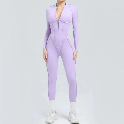 Seamless Yoga Jumpsuit Sports Fitness Backless Tight Zipper Long-sleeved One-Piece Workout Clothes Gym Leggings Sportswear