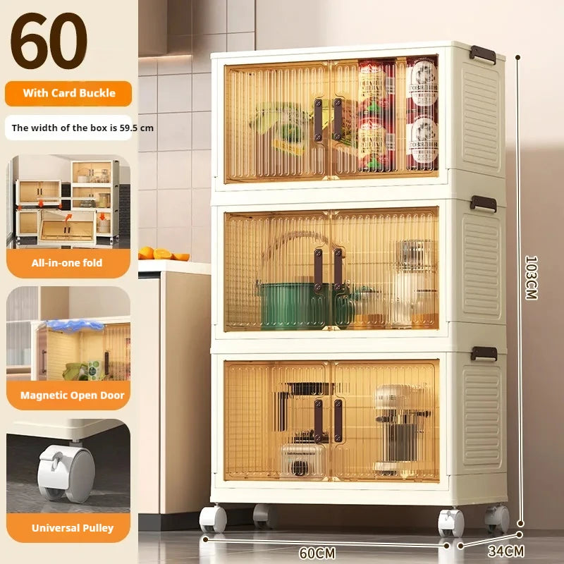 2025 Folding Living Room Cabinet Multifunction Closet Organizer With Wheel Stackable Sundries Large Capacity Storage Box Shelf - AMULET RING STORE