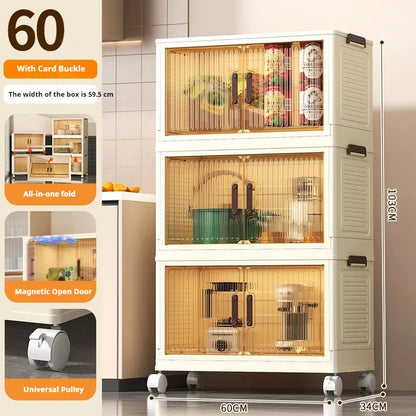 2025 Folding Living Room Cabinet Multifunction Closet Organizer With Wheel Stackable Sundries Large Capacity Storage Box Shelf - AMULET RING STORE