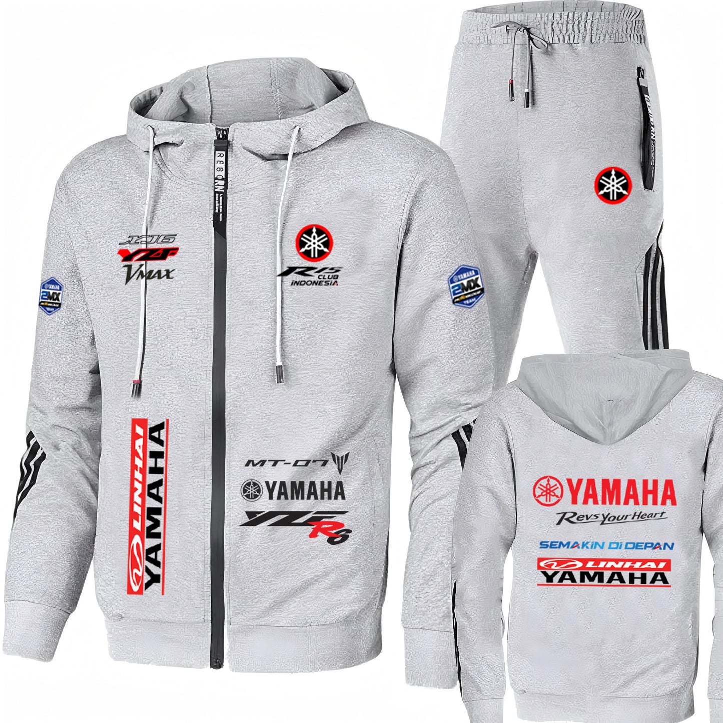 YAMAHA Motorcycle Logo Men's Two Piece Clothes and Pants Set for Morning Running, Sports and Leisure, Outdoor Fishing, Windproof