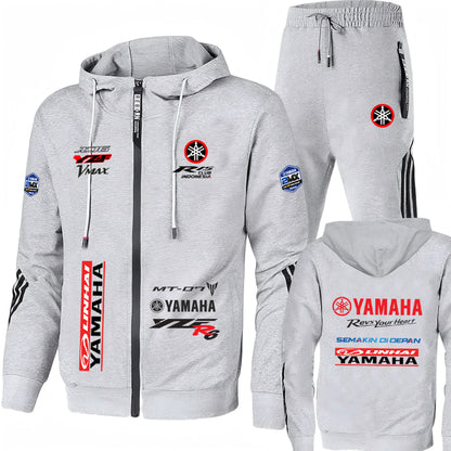 YAMAHA Motorcycle Logo Men's Two Piece Clothes and Pants Set for Morning Running, Sports and Leisure, Outdoor Fishing, Windproof
