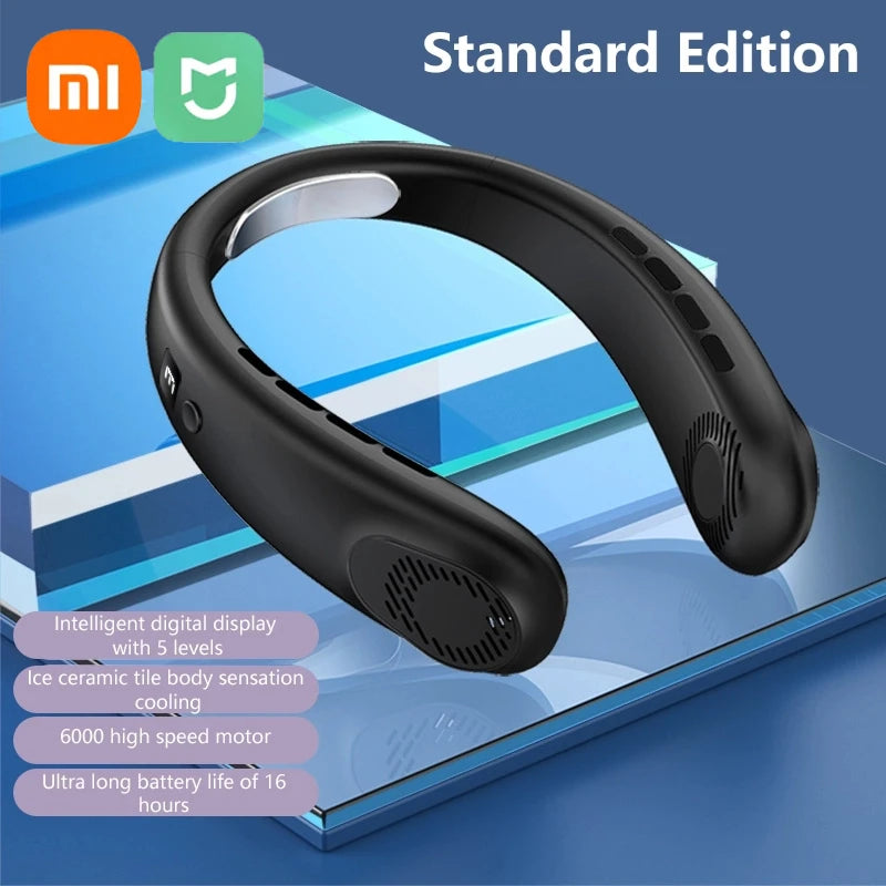 XIAOMI 2025 Neck Fan USB Rechargeable Cooling Fan 5 Speed Adjustable Neck Cooler Digital Display Bladeless Neckband Fan