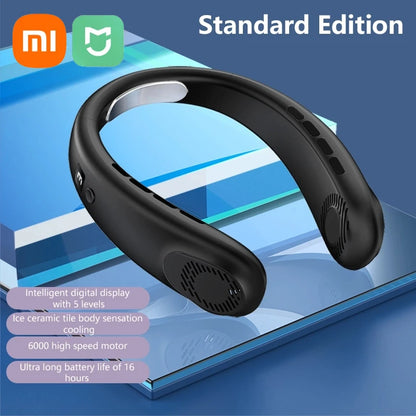 XIAOMI 2025 Neck Fan USB Rechargeable Cooling Fan 5 Speed Adjustable Neck Cooler Digital Display Bladeless Neckband Fan