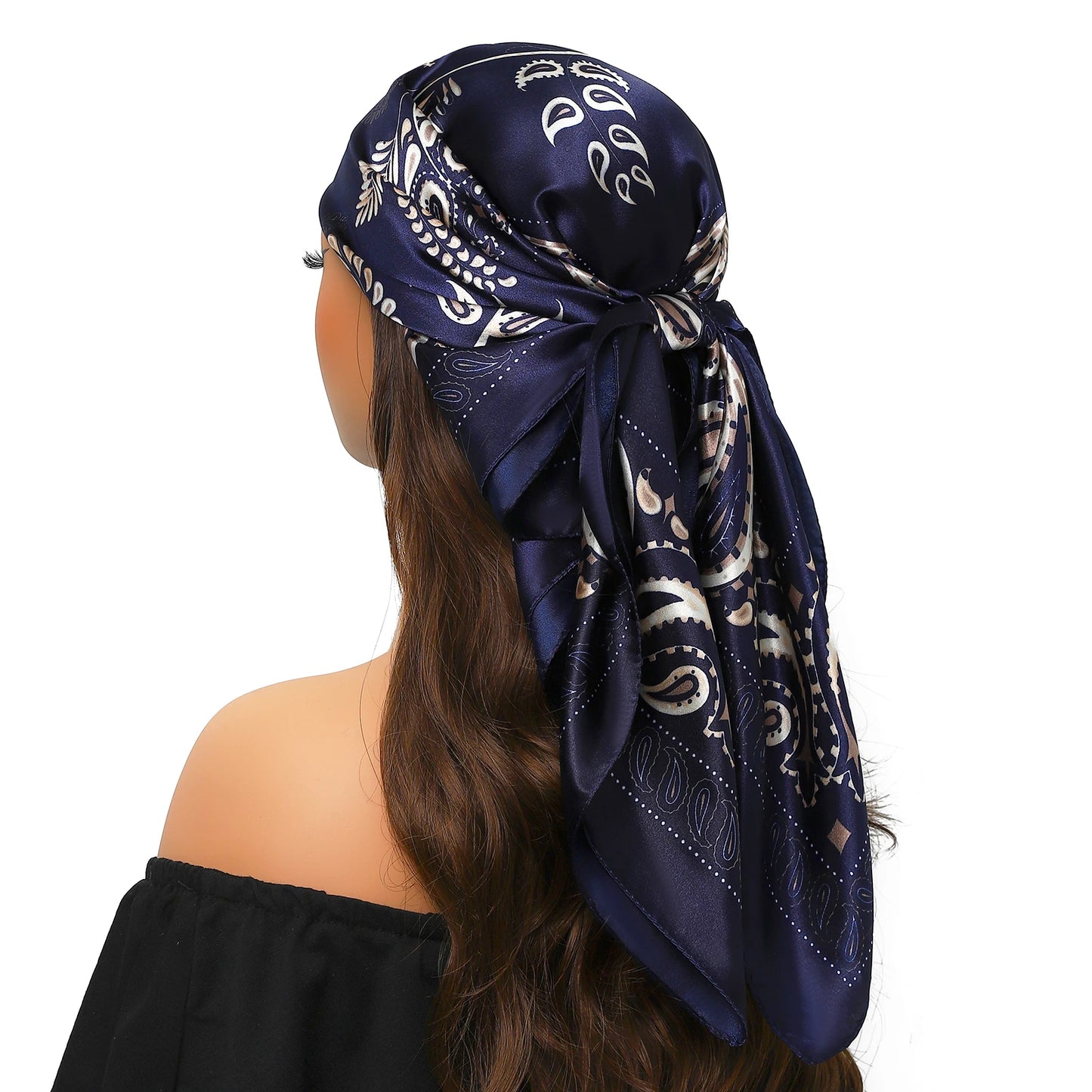 Head Scarf Women Luxury Brand Square 90*90cm Silk Foulard Satin Bandana Cheveux Soft Neckerchief Hijab Hair Scarves For Ladies - AMULET RING STORE
