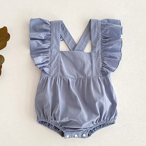 2024 New Summer Toddler Baby Girls Jumpsuit Sleeveless Cotton Solid Color Newborn Baby Girls Romper 0-24M Children Clothes - AMULET RING STORE