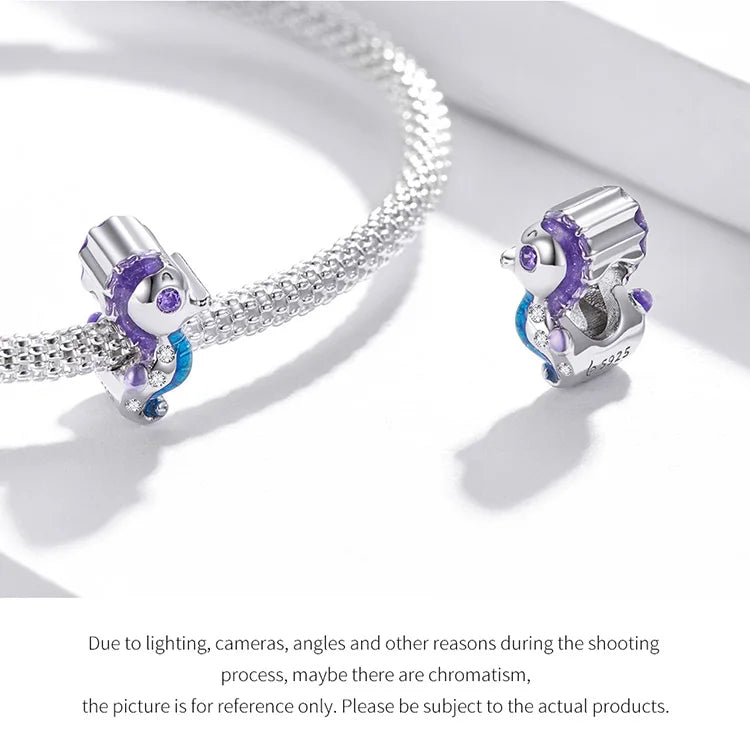 BISAER 925 Sterling Silver Charm Ocean Style Fish Dolphin Mermaid Shell Blue CZ Bead For Necklace&Bracelet DIY Fine Jewelry Gift - AMULET RING STORE