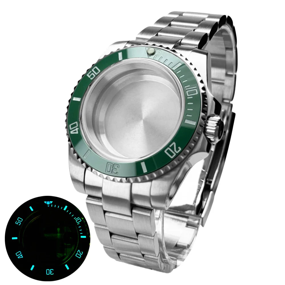 40mm 200m Waterproof NH34 NH35 NH36 Watch Case Accessories for Oyster Band SUB Watch Maker 120clicks BGW9 blue lume Bezel - AMULET RING STORE