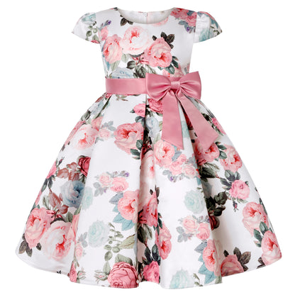 2025 Transnational Girls' Dress Children's Princess Dress Retro Print Formal Dress Holiday Hostess Dress Hot Sale