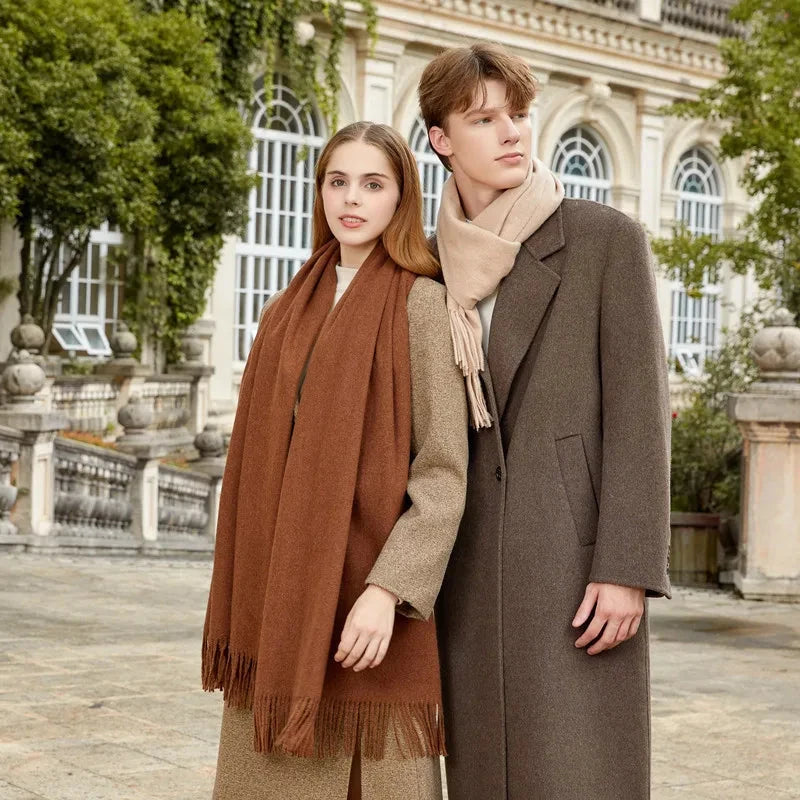 Classic Simple Solid Wool Blend Scarf Women Men Fall Winter High Quality Woolen Shawl Thick Warm Tassel Muffler Female Male Wrap