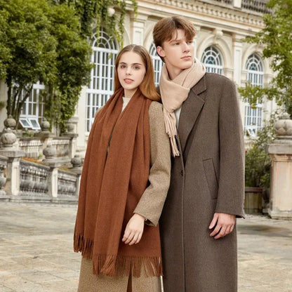 Classic Simple Solid Wool Blend Scarf Women Men Fall Winter High Quality Woolen Shawl Thick Warm Tassel Muffler Female Male Wrap