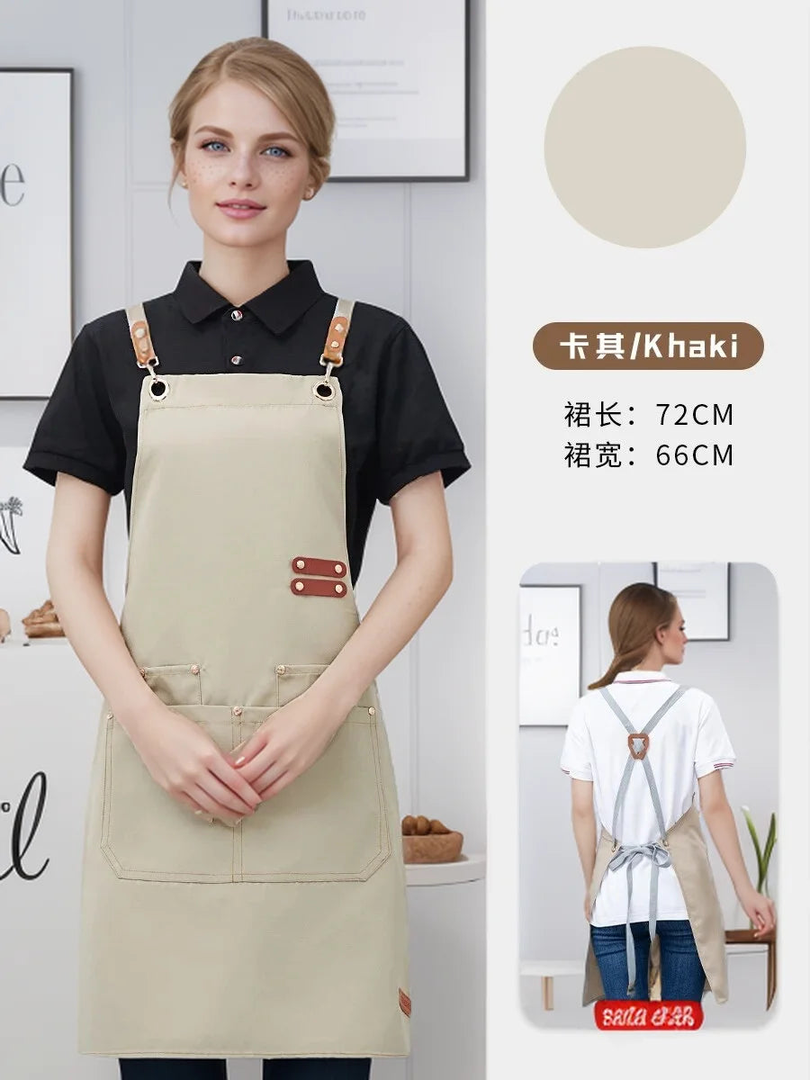 Waterproof Kitchen Apron Perfessional Kitchen Apron Restaurant Shop Waiter Work Uniform Women/Men With Pockets Cleaning Pinafore - AMULET RING STORE