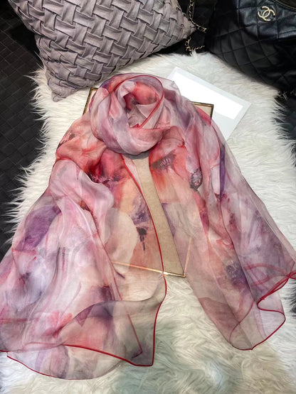 BYSIFA|New Black Pink Peony 100% Silk Shawl Scarf Women Chiffon Long Silk Scarves Cape Summer Foulard Winter Brand Scarves Wraps