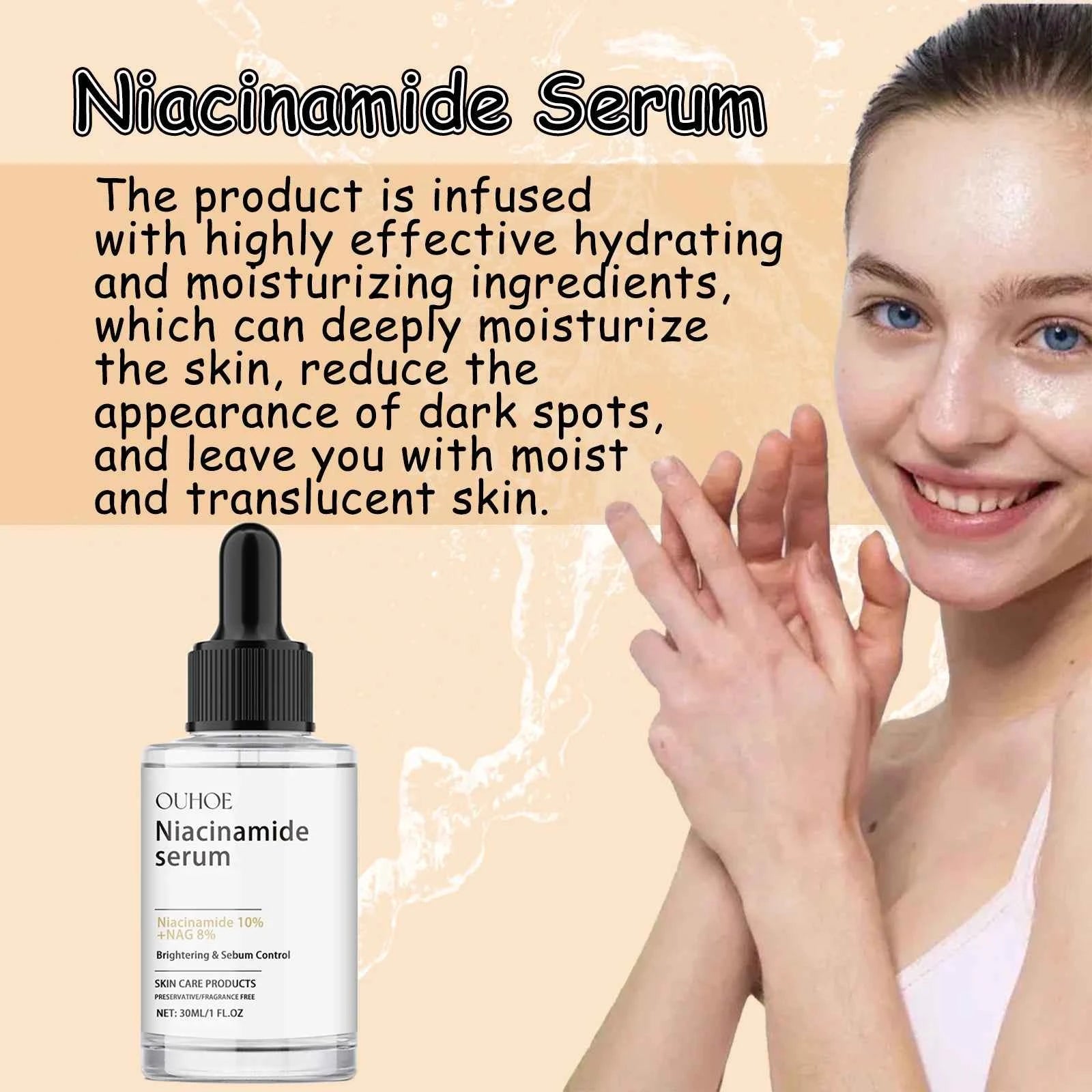 Ouhoe Niacinamide Serum Face Cleanser Brighten Skin Acne Removal Whitening Clean Pores Keratins Remove Moisturizing Skin Care