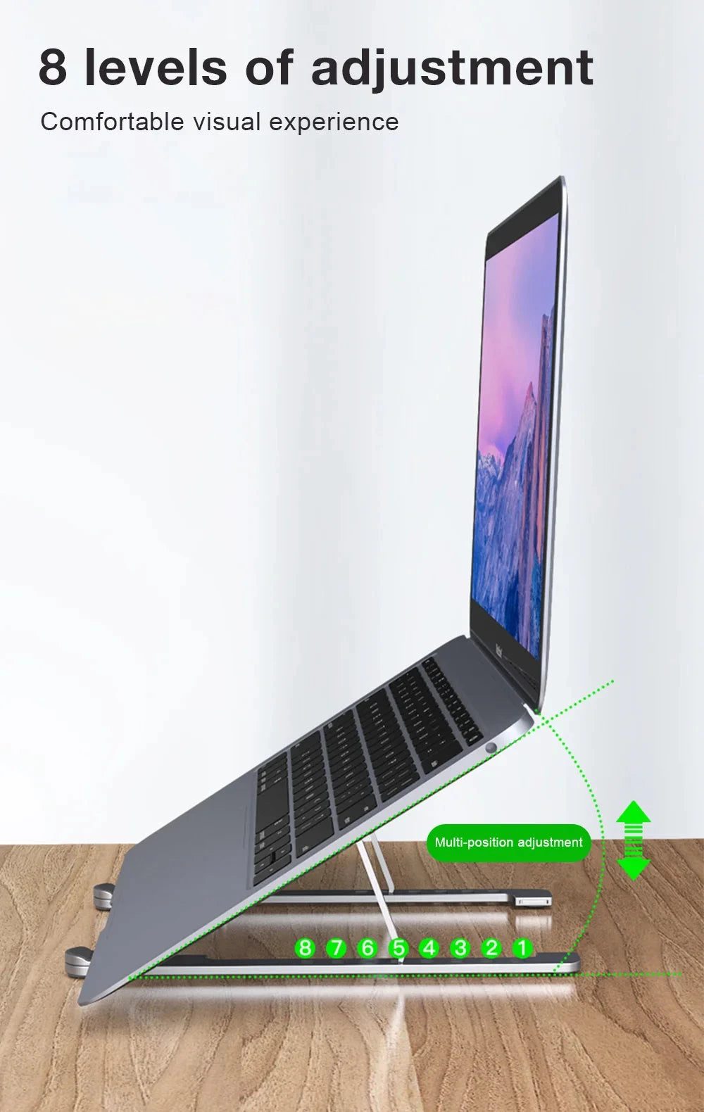 Aluminum Alloy Magnetic Laptop Stand With 8-Level Adjustment, Ventilation and Heat Dissipation, Equipped With Silicone Anti-Slip - AMULET RING STORE