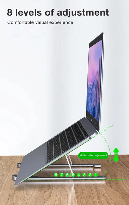 Aluminum Alloy Magnetic Laptop Stand With 8-Level Adjustment, Ventilation and Heat Dissipation, Equipped With Silicone Anti-Slip - AMULET RING STORE