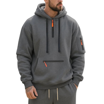 Men's Hooded Fleece Pullover Sporty Casual Jacket European American Style Autumn Winter Warm Comfortable Men's Outerwear
