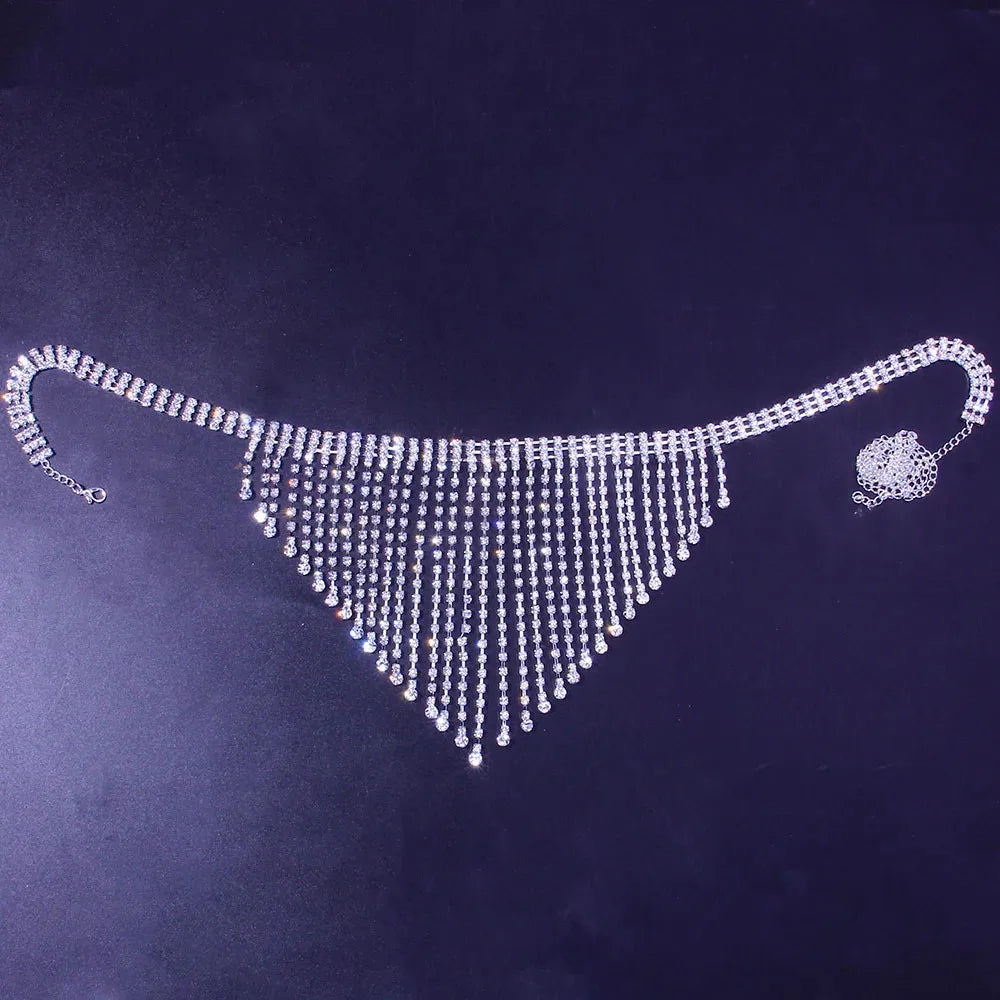 Bling Rhinestone Tassel Body Chain Bra Harness Lingerie Adjustable Luxury Hollow Body Jewelry Bra and Thong Bodysuit Crotchless - AMULET RING STORE