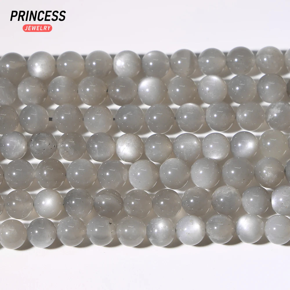 A+++ Natural Silver Grey Moonstone 6-10mm Loose Beads for Jewelry Making Bracelets Stone Beads DIY Accessories - AMULET RING STORE