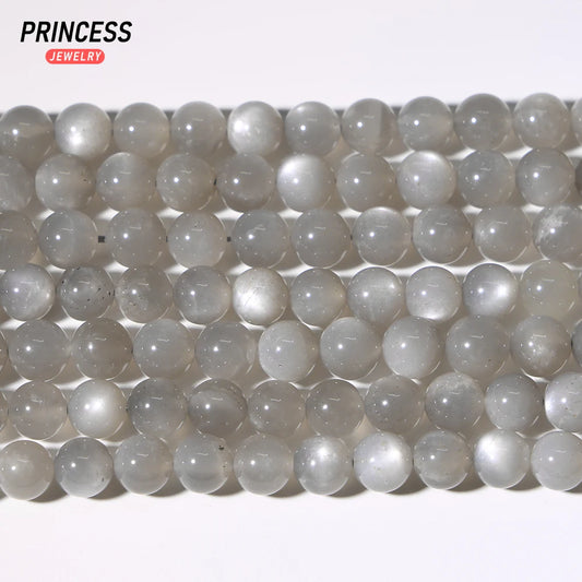 A+++ Natural Silver Grey Moonstone 6-10mm Loose Beads for Jewelry Making Bracelets Stone Beads DIY Accessories - AMULET RING STORE