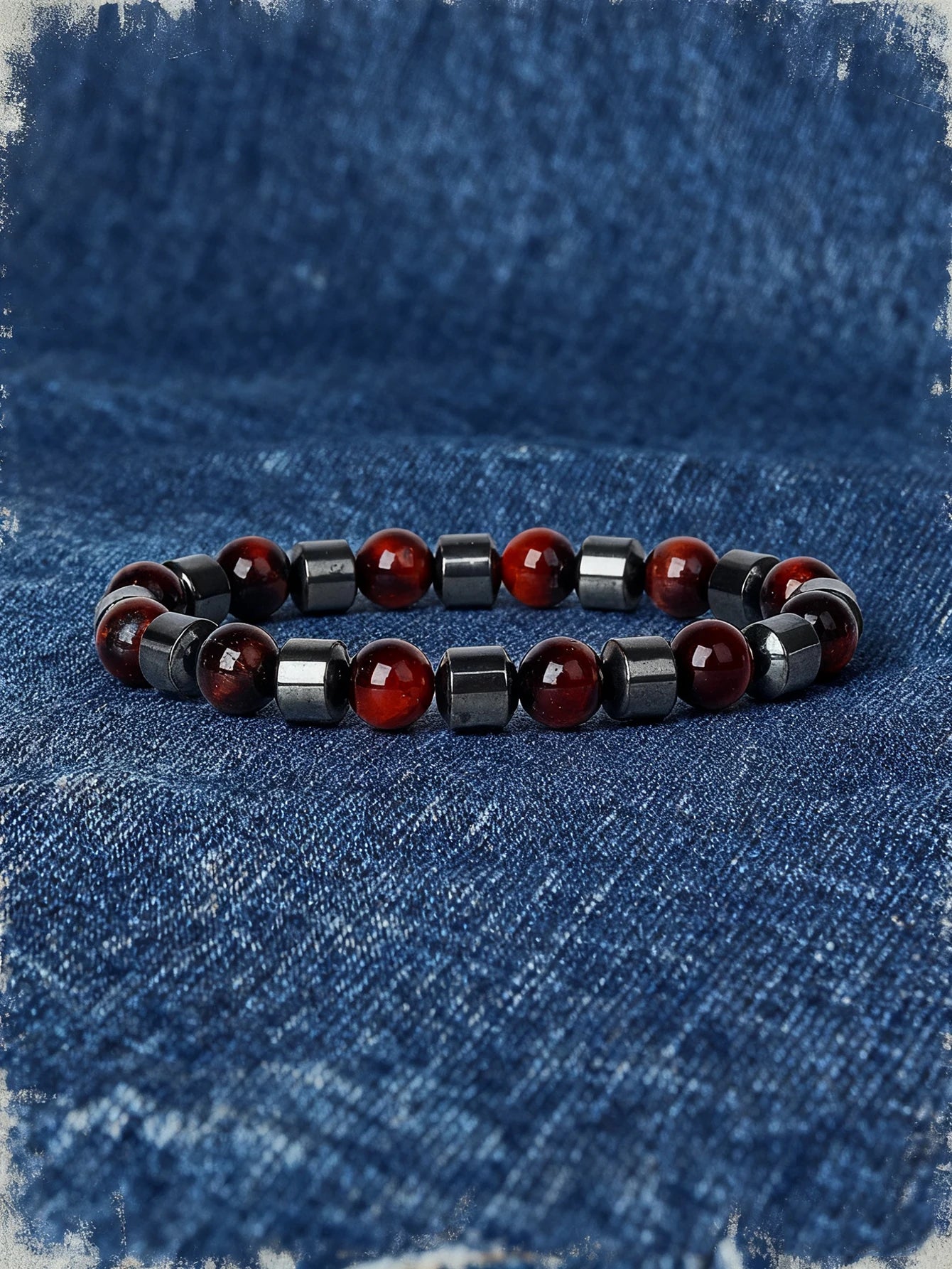 Hematite & Red Tiger's Eye Bracelet Men Natural Stone Cylinder Bead for Energy Protection Reiki Charm Courage Jewelry Women Gift