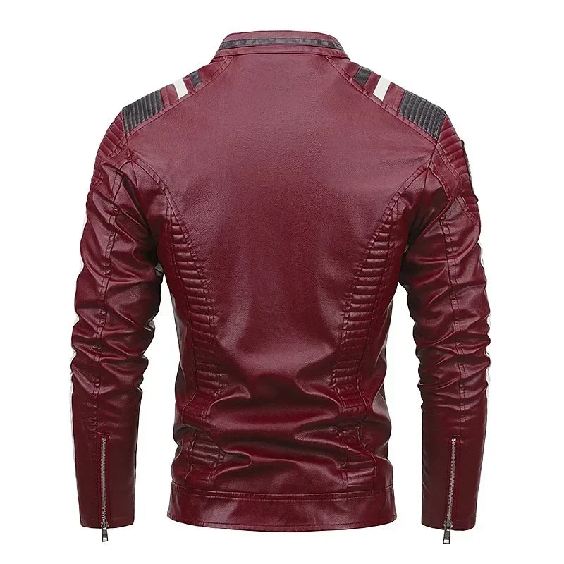 Men's Motorcycle Leather Jacket Standing Collar Coat Jacket Men's Leather Bomber Moto Jackets Baseball Collar PU Bike For Male
