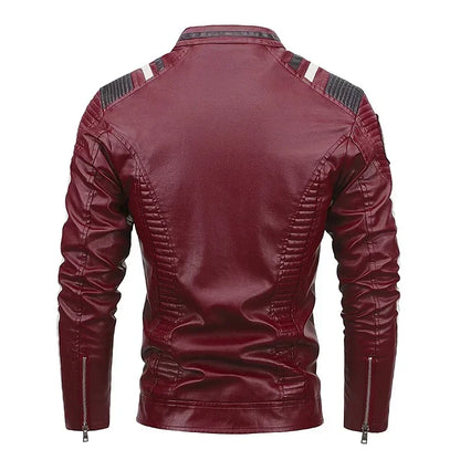 Men's Motorcycle Leather Jacket Standing Collar Coat Jacket Men's Leather Bomber Moto Jackets Baseball Collar PU Bike For Male
