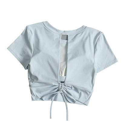 Yoga suit with chest pad sports beauty back fashionable quick-drying short-sleeved T-shirt running Pilates training fitness - AMULET RING STORE