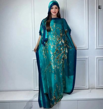 WINYI African Muslim Lady Summer Boho fashion Printed Kaftan holiday Dress loose Streetwear Abaya with belt beach dress