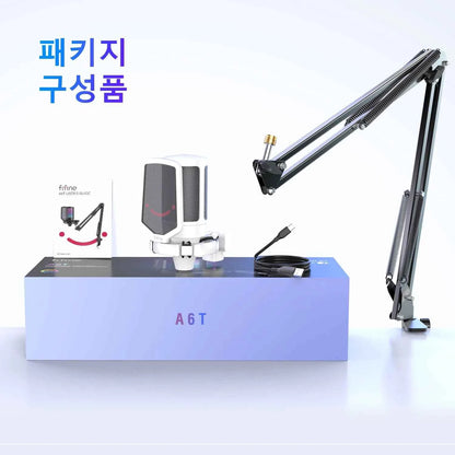 FIFINE USB Gaming Microphone Kit for PC,PS4/5 Condenser Cardioid Mic Set with Mute Button/RGB /Arm Stand,for Streaming Video-A6T