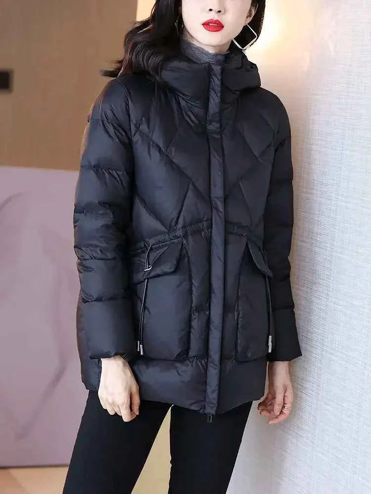 Woman Coat Zip-up Black Thick Padding Duck Down Quilted Padded Jackets for Women Hoodie Y2k Fashion 2025 Trend Luxury Hot Youth