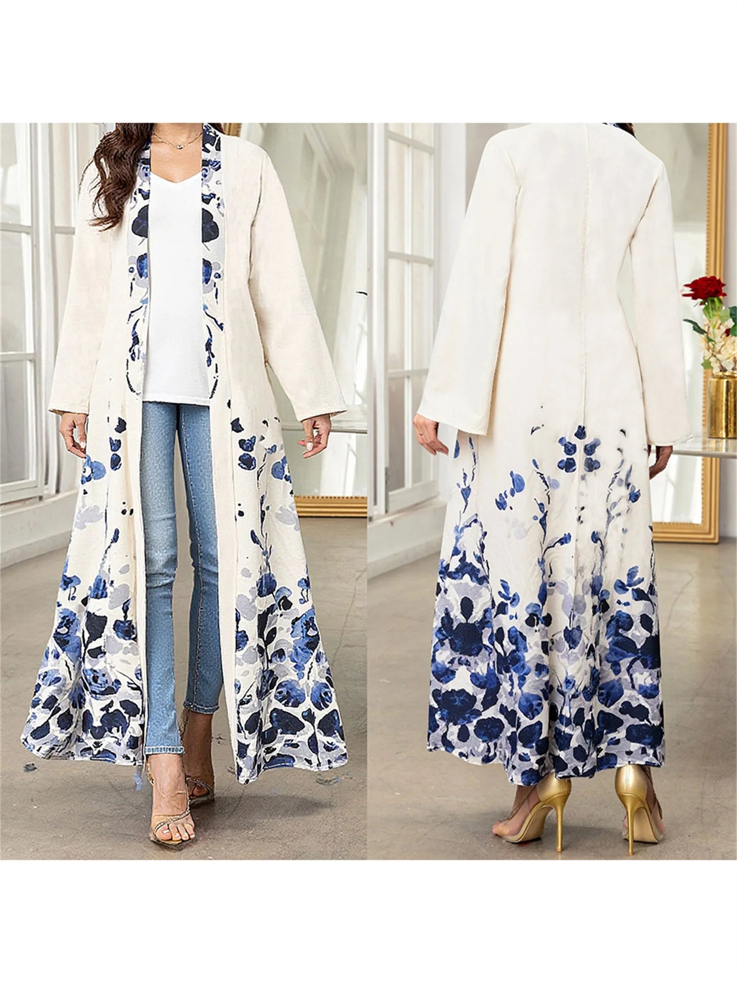 Women's Stylish Abaya with Intricate Floral Design Long Sleeves