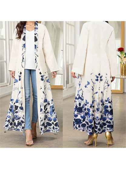 Women's Stylish Abaya with Intricate Floral Design Long Sleeves