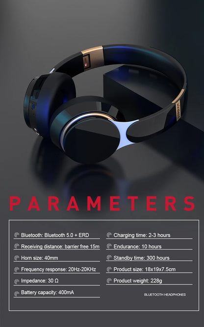 Headphones Bluetooth Wireless Headsets With Mic Music Gaming Sports Earpieces Great Bass Earphones Foldable Support TF SD-Card