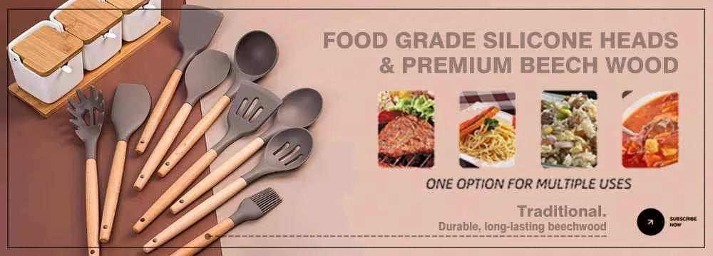 Good Quality Silicone Kitchen Utensils Set Rose Gold Plated Handle Cooking Tool Non-stick Heat Resistant Kitchenware Accessories