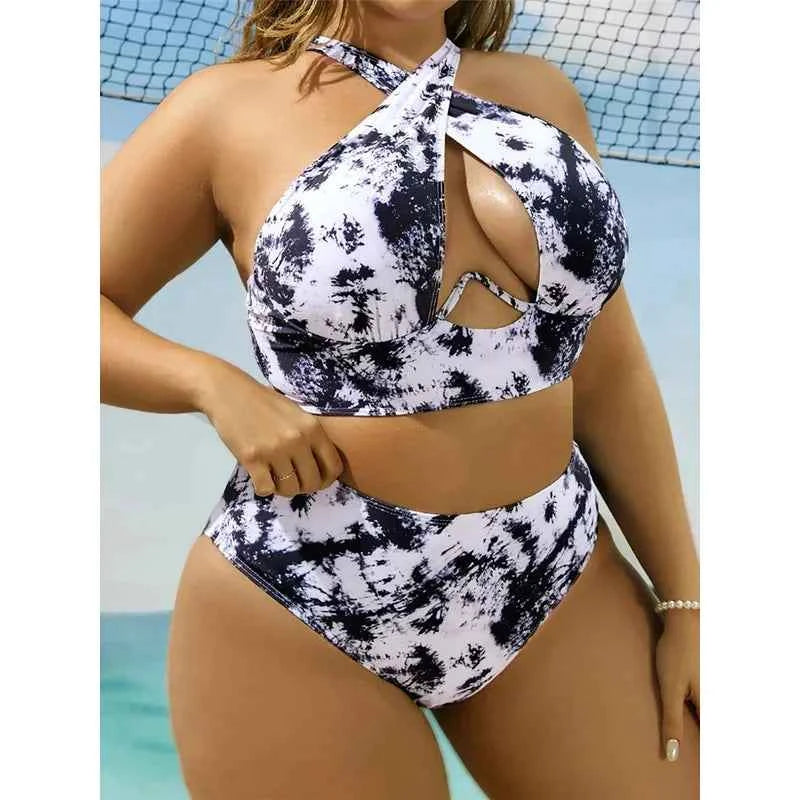 New 0xL-4XL printed bikini large size swimwear plus size women swimsuit female two-pieces bikini set bather bathing suit k5630
