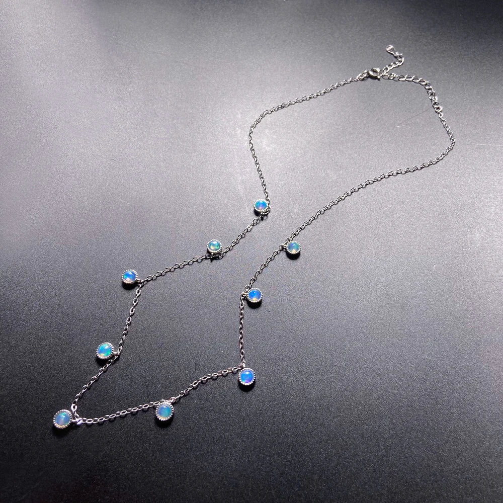 Trendy Natural White Opal Necklace 925 Silver Colorful Gemstone 5mm 9pcs for Women Party October Birthstone Opal Jewelry Gift