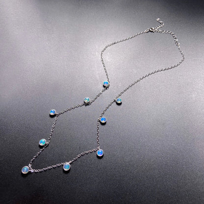Trendy Natural White Opal Necklace 925 Silver Colorful Gemstone 5mm 9pcs for Women Party October Birthstone Opal Jewelry Gift