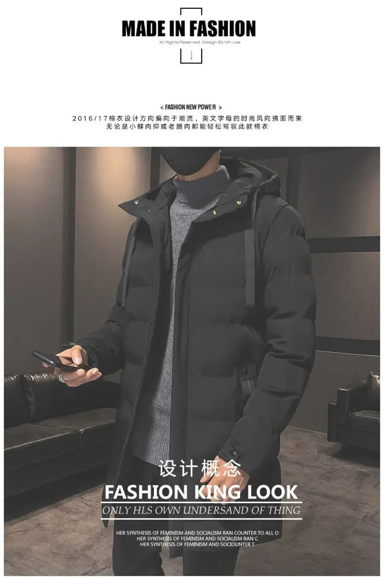 Thicken Warm Men Long Parka Fashion Brand Casual Winter Windbreaker Jacket with Hood Coats Fashion Clothing for Men All-match