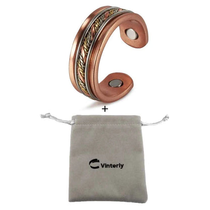 Vinterly Pure Copper Magnetic Rings Twisted Lines Wide 8.4mm Health Energy Finger Cuff Adjustable Jewelry High Magnet Resizable