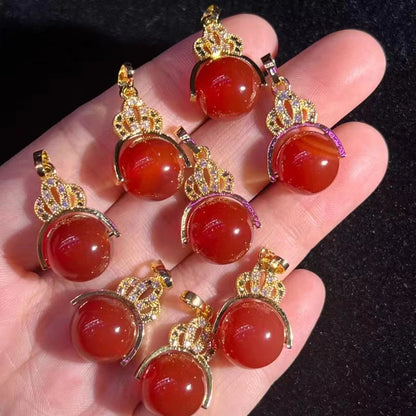 wholesale nature Red Agate Round Bead Pendant necklace 925 Silver Plated brass Clasp Head Women's Fashion Jewellery