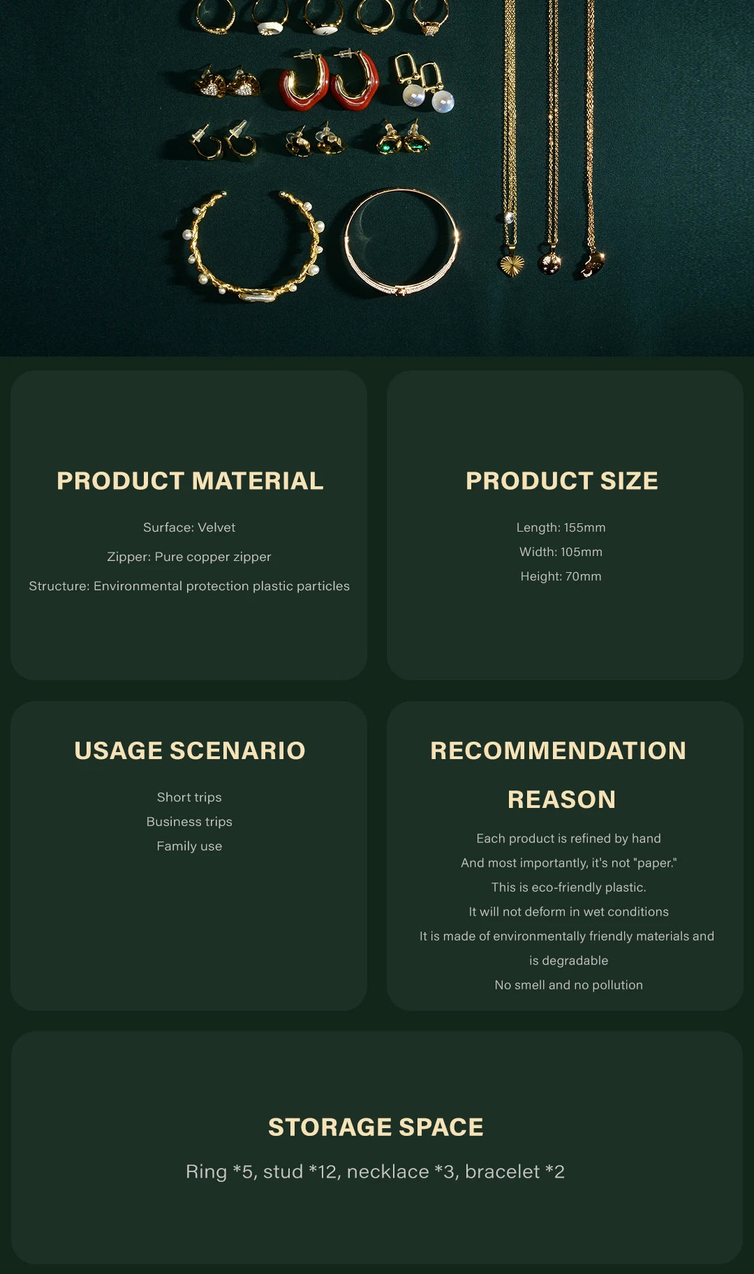 TAIMY Personalized Velvet Jewelry Box Double Layer Design High Capacity Travel Ring Necklace Earrings Jewellery Organizer - AMULET RING STORE