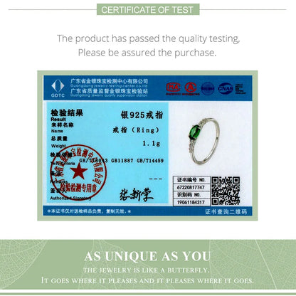 BAMOER 925 Sterling Silver Oval Gemstone Ring for Women Green Pink Zirconium Prongs Setting Ring Wedding Bridal Jewelry Gift