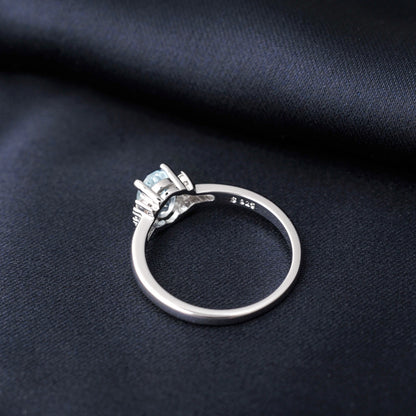 Potiy Natural Oval Shape Sky Blue Topaz Garnet Ring 925 Sterling Silver for Women Daily Wedding Party Jewelry