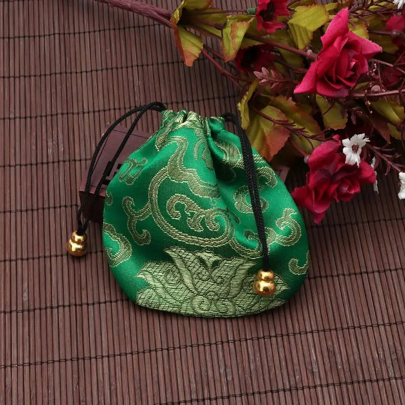 Silk Brocade Jewelry Drawstring Gift Bags Coin Purse Embroidered Candy Chocolate Bag for Wedding Party - AMULET RING STORE