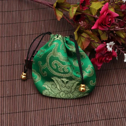Silk Brocade Jewelry Drawstring Gift Bags Coin Purse Embroidered Candy Chocolate Bag for Wedding Party - AMULET RING STORE