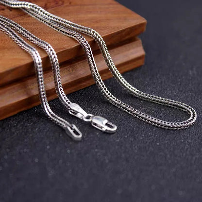 Real S925 Pure Silver Men's Necklace 1.6MM Foxtail Necklace for Men Individuality Vintage solid Silver Snake Bone Chain - AMULET RING STORE