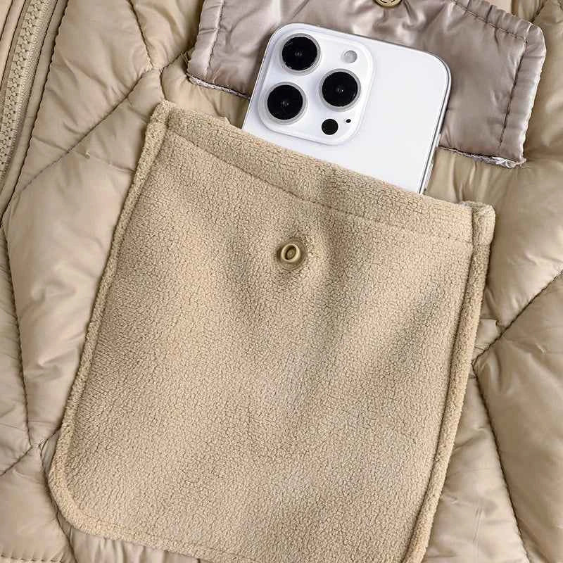 Women Padded Jacket round neck Long Sleeves patchwork coat Winter Warm Top Outerwear