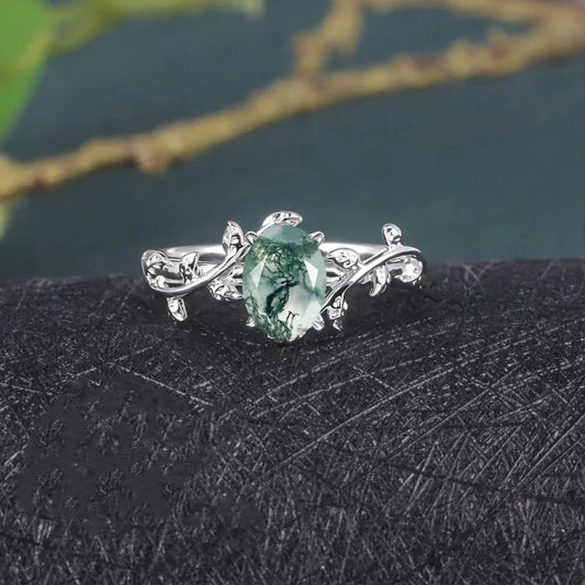 925 Sterling Silver Oval Shape Aquamarine/Rose Quartz/Moonstone/Labradorite/Moss agate/Amethyst for Girl Engagement Wedding Ring