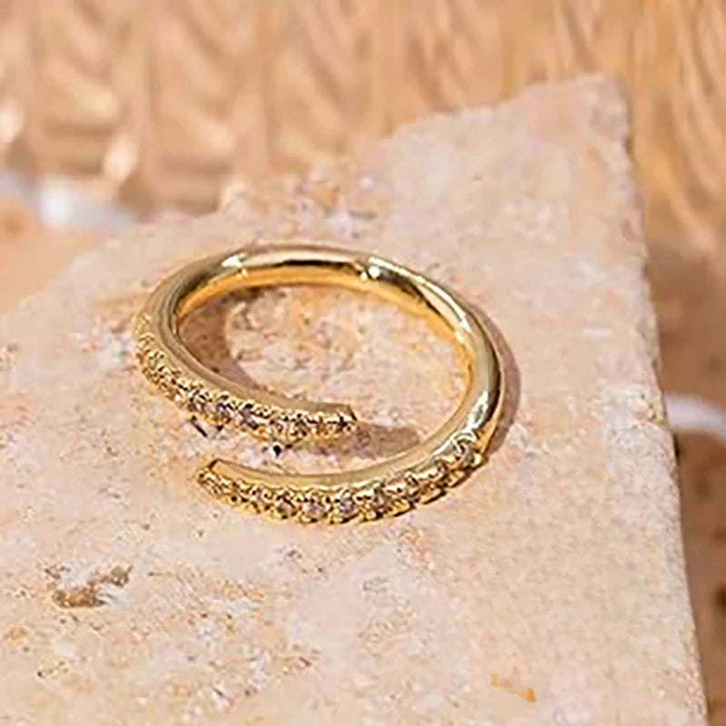 Huitan Real 925 Sterling Silver Gold Color Opening Rings Female Trendy Simple Adjustable Accessories Sparking Engagement Jewelry - AMULET RING STORE